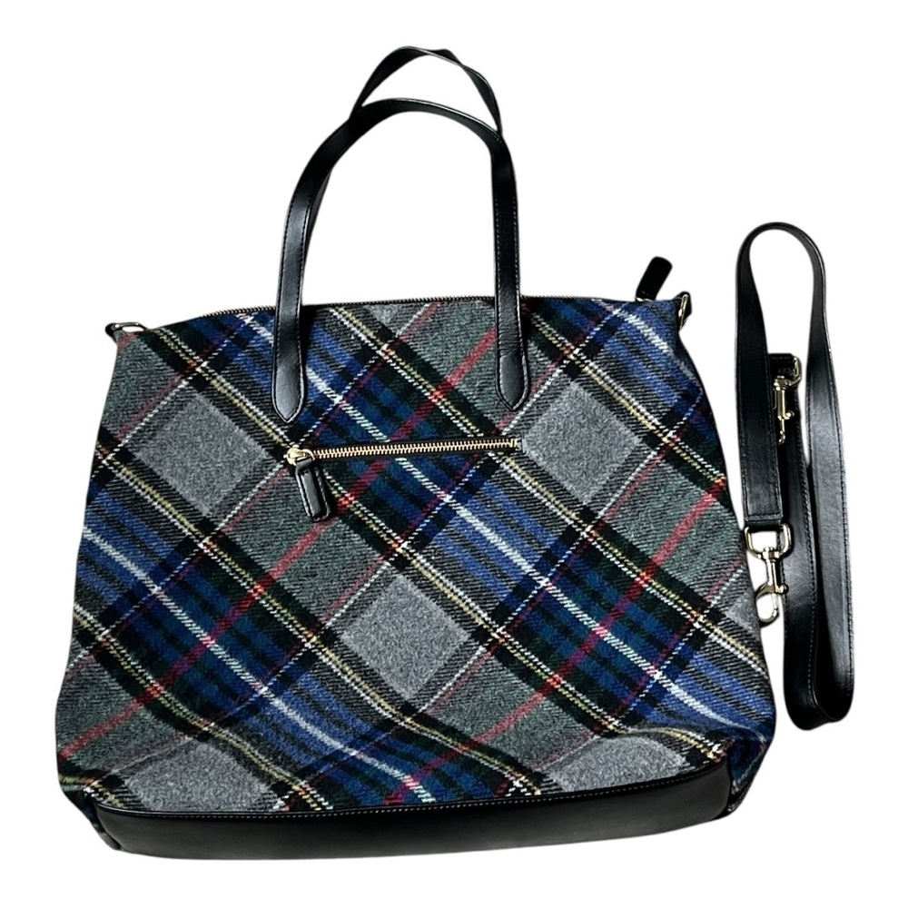 Talbots Large Blue/Gray/Red/Yellow Multicolor Plaid Tote Purse Free Shipping